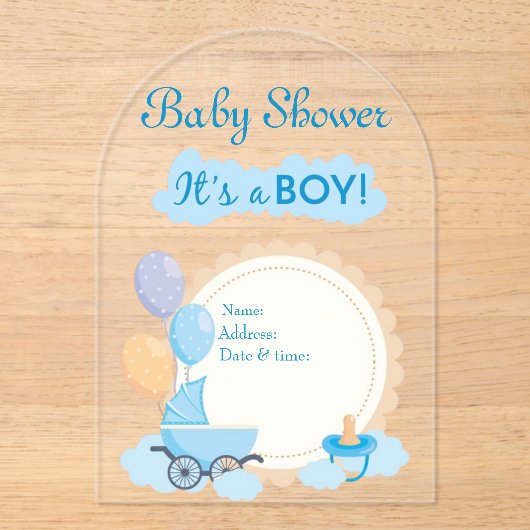 Es ist eine Boy Baby Shower Invitation Card 17 Acryleinladungen (Vorderseite)