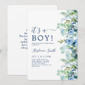 Es ist eine Boy Blue Floral Baby Dusche Einladung (Vorne/Hinten)