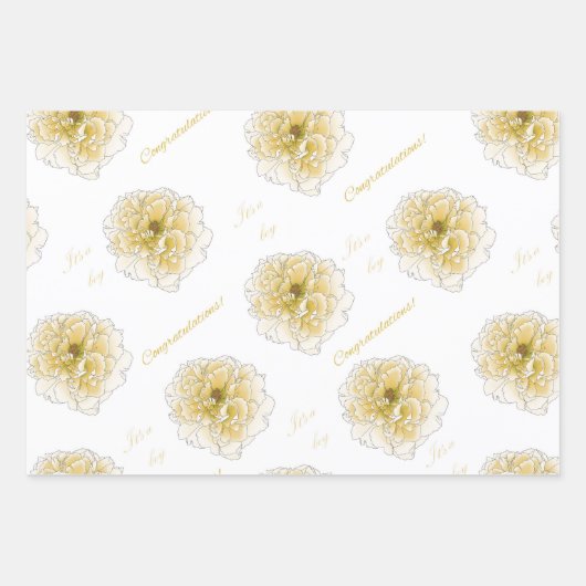 Es ist eine Boy Blue Green Yellow Flowers Geschenkpapier Set (Vorderseite 3)