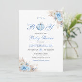 Es ist eine Boy Blue Pumpkin Baby Dusche Einladung (Stehend Vorderseite)