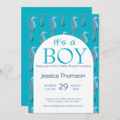 Es ist eine BOY Blue Seepferd Baby Dusche Einladun Einladung (Vorne/Hinten)