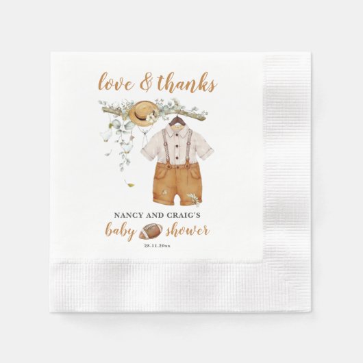 Es ist eine Boy Boho Football Watercolor Babydusch Serviette (Vorderseite)