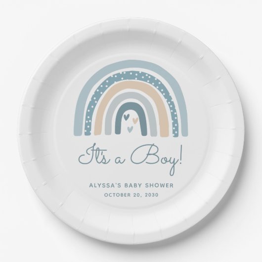 Es ist eine Boy Boho Rainbow Baby-Dusche Pappteller (Vorderseite)
