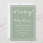 Es ist eine Boy Calligraphy Sage Green Baby Shower Einladung (Vorderseite)