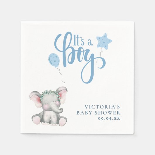 Es ist eine Boy Elephant Simple Script Baby Dusche Serviette (Vorderseite)