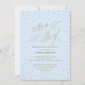 Es ist eine Boy Extravagant Gold Stars Blue Baby B Einladung (Vorderseite)