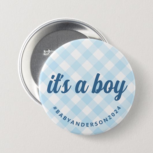 Es ist eine Boy Gingham Baby Dusche Button (Vorne & Hinten)