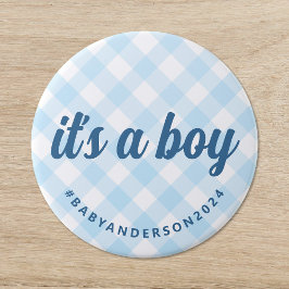 Es ist eine Boy Gingham Baby Dusche Button