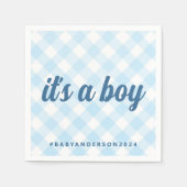 Es ist eine Boy Gingham Baby Dusche Serviette (Vorderseite)