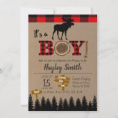 Es ist eine Boy Moose Flannel Karierte Babydusche Einladung (Vorderseite)