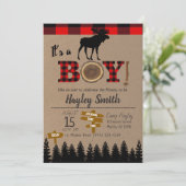 Es ist eine Boy Moose Flannel Karierte Babydusche Einladung (Stehend Vorderseite)