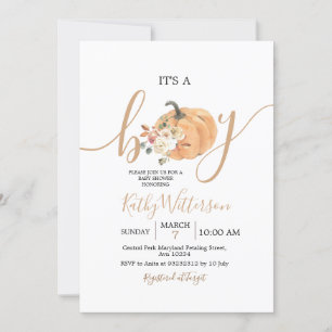 Es ist eine Boy Orange Pumpkin Floral Baby Dusche Einladung