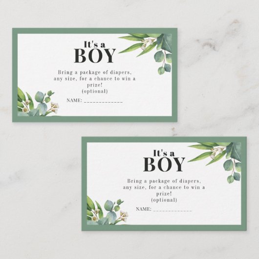 Es ist eine Boy Palms Blätter Blumengrün Baby Dusc Begleitkarte (Vorne/Hinten)