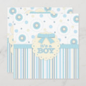 Es ist eine Boy Pastel in Blue Stitches Babydusche Einladung (Vorne/Hinten)