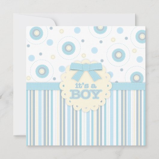 Es ist eine Boy Pastel in Blue Stitches Babydusche Einladung (Vorderseite)