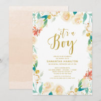 Es ist eine Boy Peach Gold Glitzer Floral Baby Dus