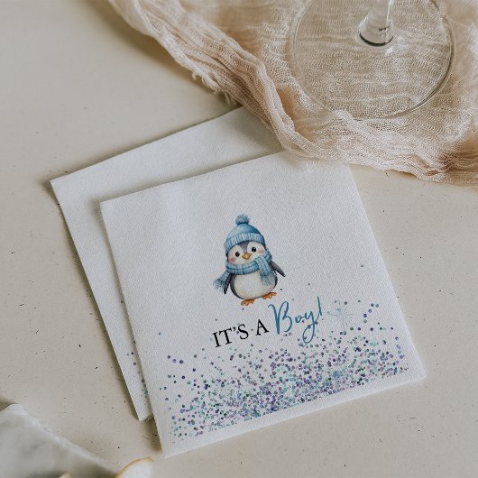 Es ist eine Boy Pinguin Winter Baby Dusche Serviette