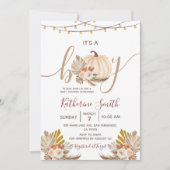 Es ist eine Boy Pumpkin Boho Pampas Floral Baby Du Einladung (Vorderseite)