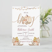 Es ist eine Boy Pumpkin Boho Pampas Floral Baby Du Einladung (Stehend Vorderseite)
