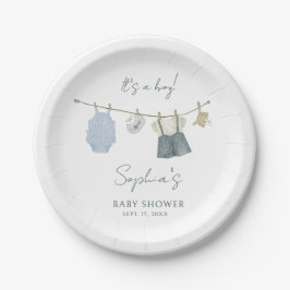 Es ist eine Boy Simple Clothes Watercolor Baby Dus Pappteller