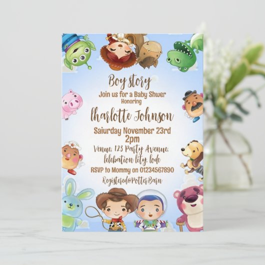 Es ist eine Boy Story Baby Shower Einladung (Stehend Vorderseite)