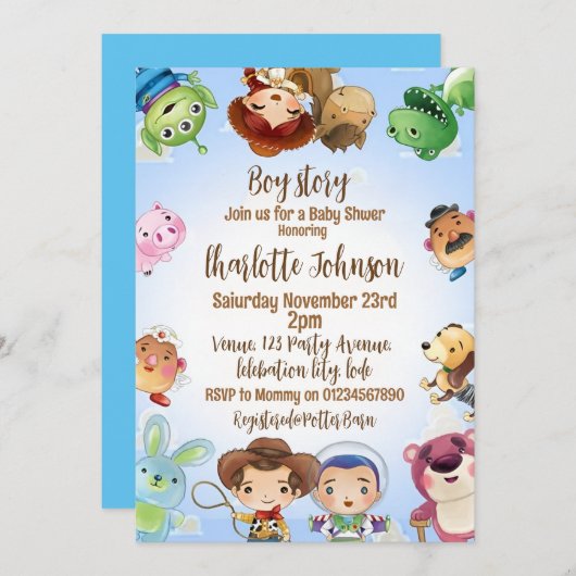Es ist eine Boy Story Baby Shower Einladung (Vorne/Hinten)