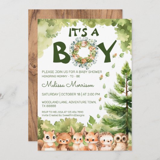 Es ist eine Boy Woodland Baby Boy Dusche Einladung (Vorne/Hinten)