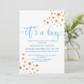 Es ist eine Boy Yellow Stars Boy Baby Dusche Einladung (Stehend Vorderseite)