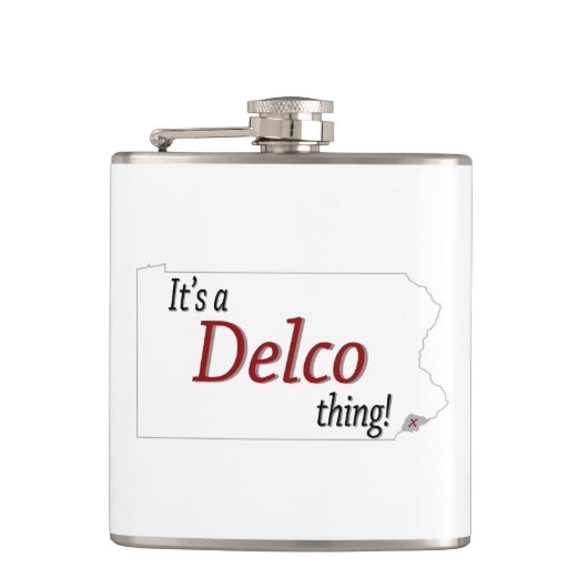 Es ist eine Delco-Sache (R) Flachmann (Vorderseite)