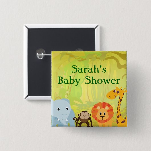 Es ist eine Dschungel-Babyparty Button (Vorne & Hinten)