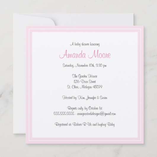 Es ist eine Einladung für ein Mädchen-Baby-Dusche (Rückseite)