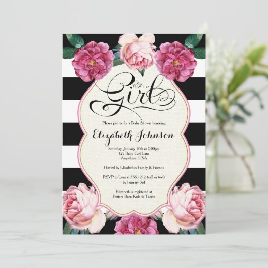 Es ist eine Einladung für ein Mädchen-Baby-Dusche (Stehend Vorderseite)