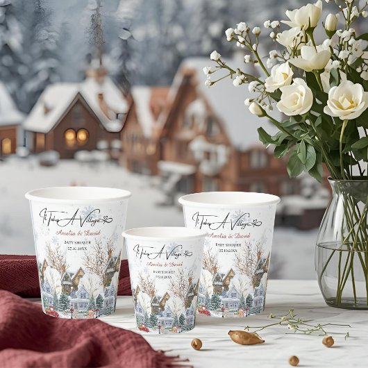 Es ist eine Einladung für ein Village Baby Dusche Pappbecher