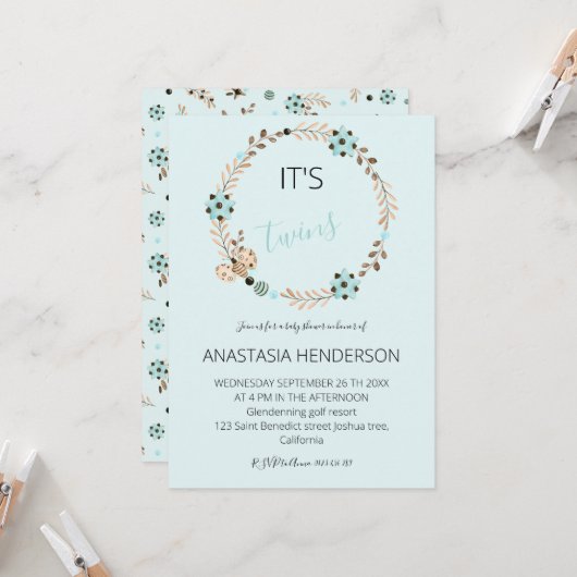 Es ist eine Einladung zur Dusche von Zwillingen. E (Vorderseite/Rückseite Beispiel)