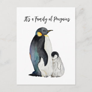 Es ist eine Familie von Pinguinen Aquarell zeichne Feiertagspostkarte