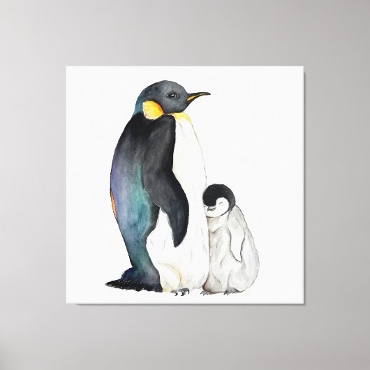 Es ist eine Familie von Pinguinen Aquarell zeichne Leinwanddruck (Vorderseite)