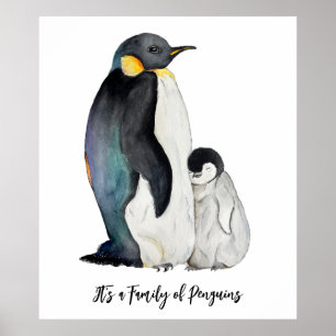 Es ist eine Familie von Pinguinen Aquarell zeichne Poster