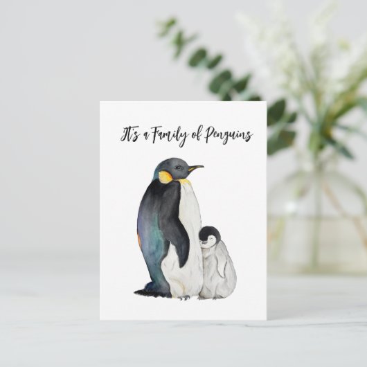 Es ist eine Familie von Pinguinen Aquarell zeichne Postkarte (Stehend Vorderseite)