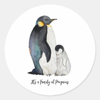 Es ist eine Familie von Pinguinen Aquarell zeichne Runder Aufkleber