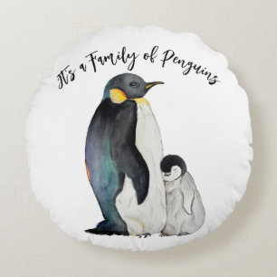 Es ist eine Familie von Pinguinen Aquarell zeichne Rundes Kissen