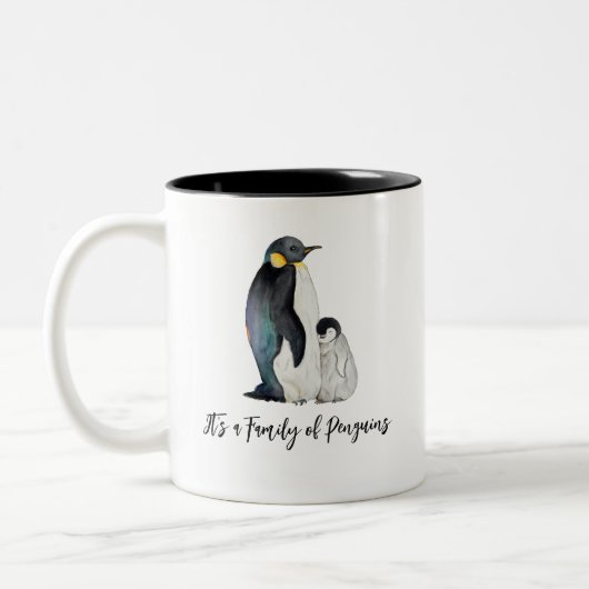 Es ist eine Familie von Pinguinen Aquarell zeichne Zweifarbige Tasse (Links)