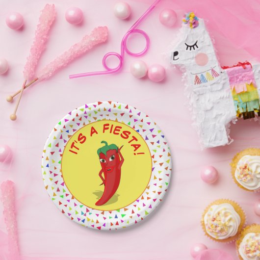 Es ist eine Fiesta mit Confetti-Muster Pappteller (Party)