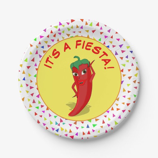 Es ist eine Fiesta mit Konfetti-Muster Pappteller (Vorderseite)