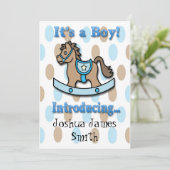 Es ist eine Geburtsankündigung von Boy Rocking Hor Ankündigung (Stehend Vorderseite)