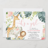 Es ist eine Girl Aquarell Safari Tiere Babydusche Einladung (Vorderseite)