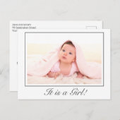 Es ist eine Girl Baby Birth Foto Ankündigung Postk Postkarte (Vorne/Hinten)