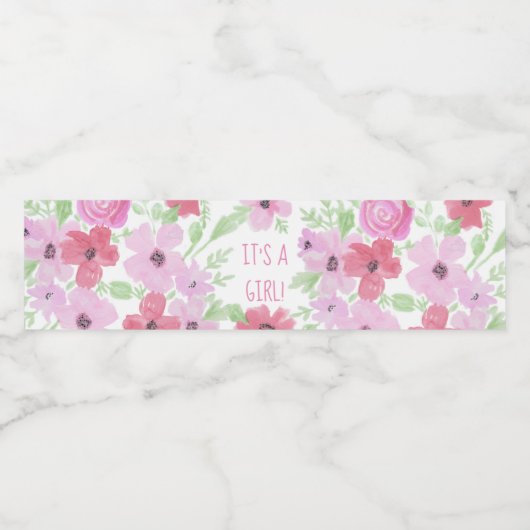 Es ist eine Girl-Baby-Dusche, Aquarell-Blumenspül Wasserflaschenetikett (Einzelnes Label)