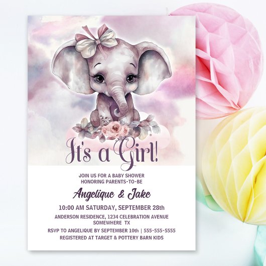 Es ist eine Girl Baby Elephant Girl Baby Dusche Einladung