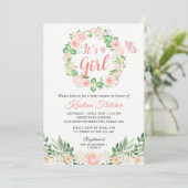Es ist eine Girl Blush Peach Floral Garden Baby Du Einladung (Stehend Vorderseite)