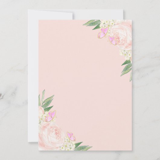 Es ist eine Girl Blush Peach Floral Garden Baby Du Einladung (Rückseite)